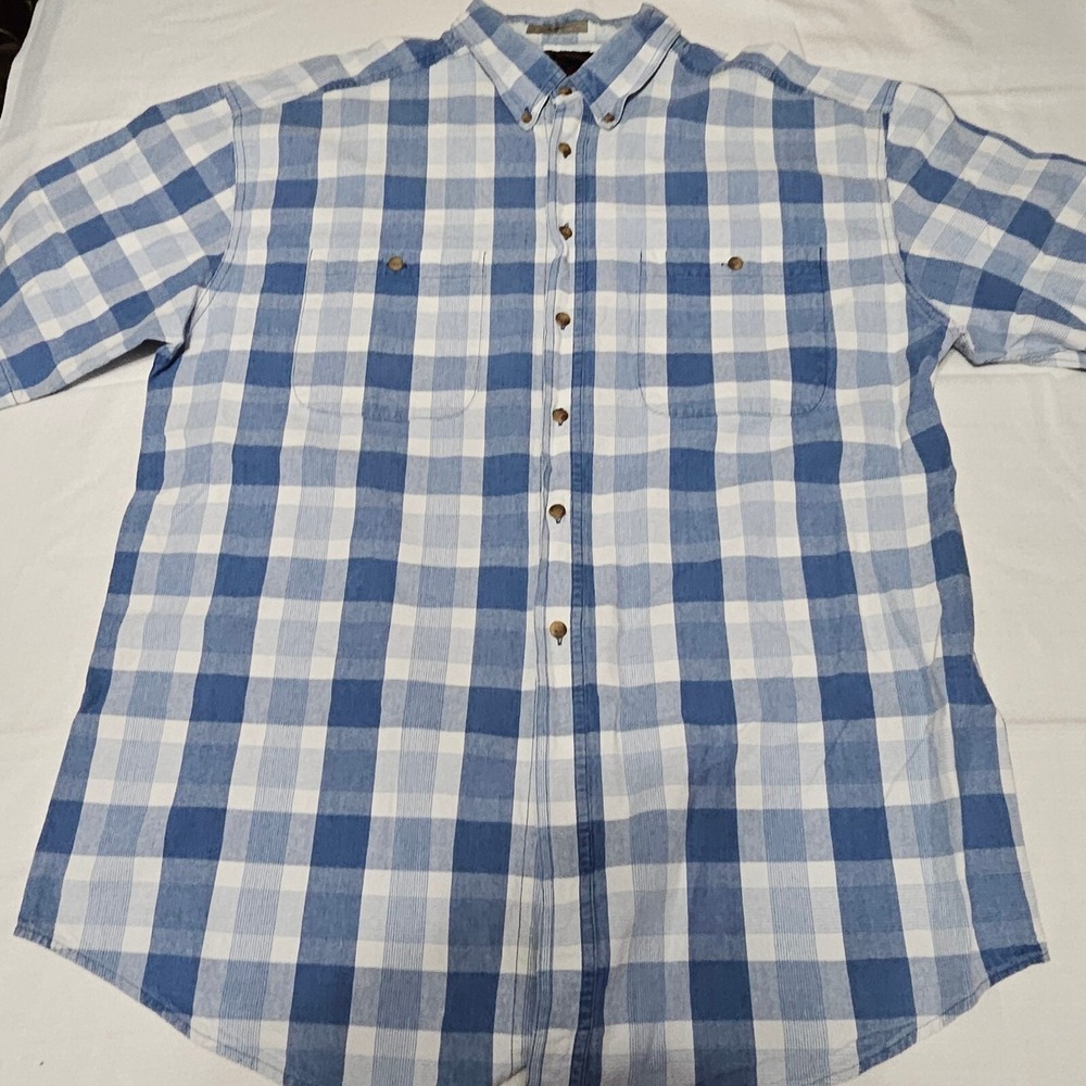 Indigo Apparel Workshop Button Down Shirt Blue Check Plaid Short Sleeved Men's L